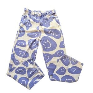 Psychedelic Smiley Blue and Cream Straight Leg Jeans